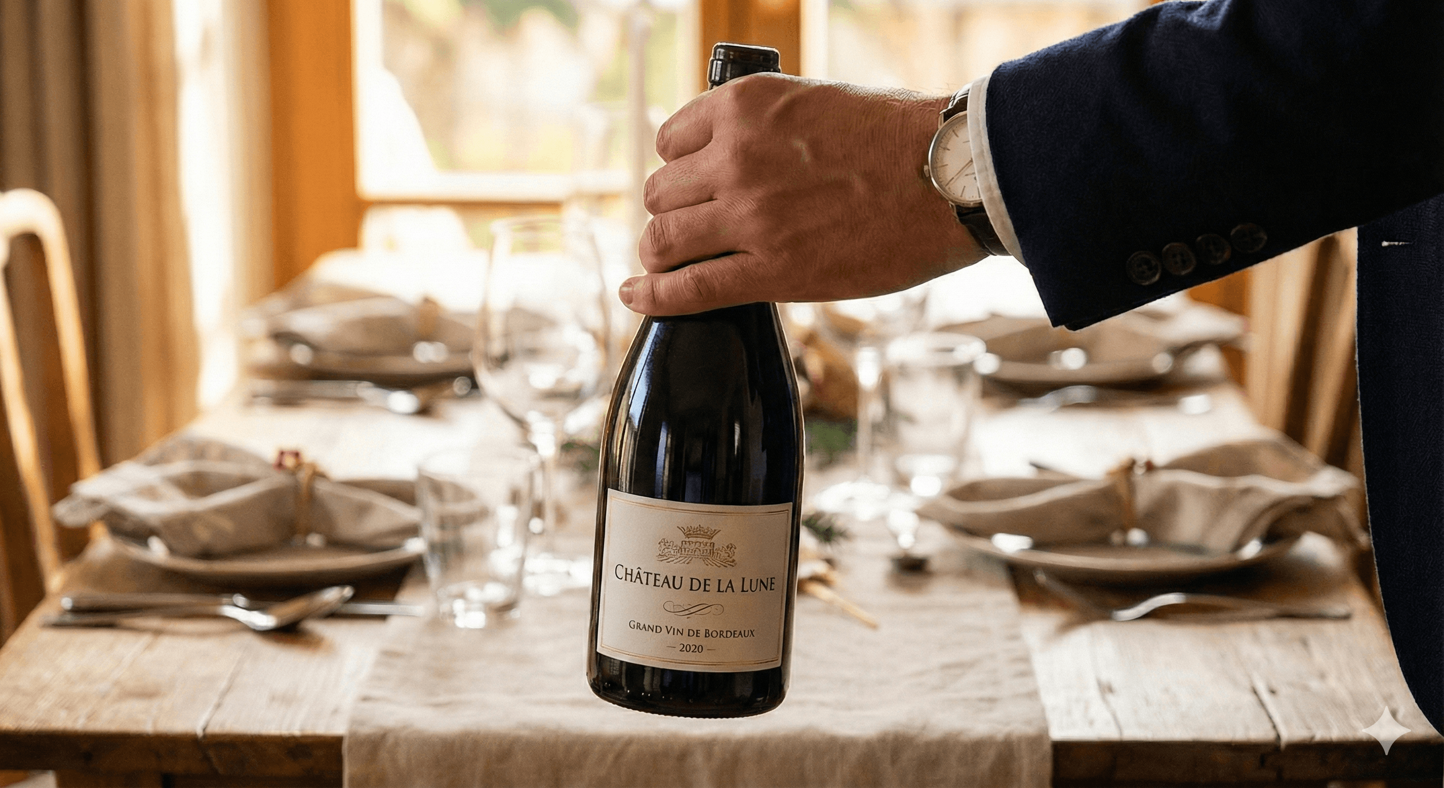 Luxury wine and sealed envelope on marble